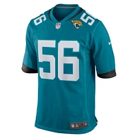 Maillot de match l'équipe Nike Yasir Abdullah pour hommes, bleu sarcelle, Jacksonville Jaguars