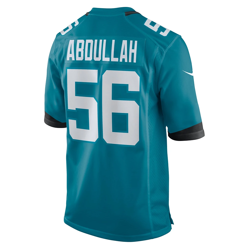 Maillot de match l'équipe Nike Yasir Abdullah pour hommes, bleu sarcelle, Jacksonville Jaguars