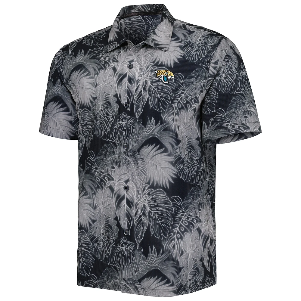 Men's Tommy Bahama Black Jacksonville Jaguars Coast Luminescent Fronds Camp IslandZone Button-Up Shirt