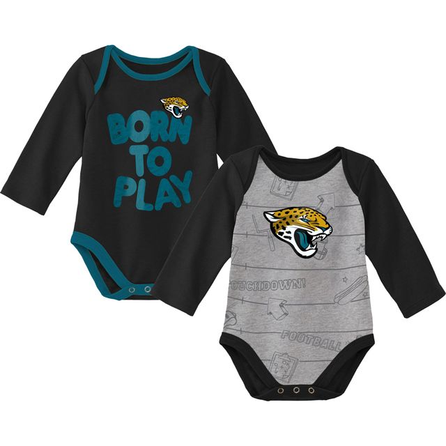 Lot de deux bodys à manches longues Born To Win pour nouveau-nés et bébés noirs/gris chinés Jacksonville Jaguars