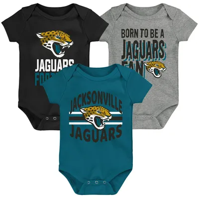 Jacksonville Jaguars Newborn & Infant 3rd Down Goal Three-Piece Bodysuit Set - Black/Teal/Heathered Gray