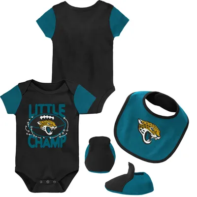 Jacksonville Jaguars Newborn & Infant Little Champ Three-Piece Bodysuit, Bib Booties Set - Black/Teal