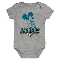 Newborn & Infant Teal/Black/Gray Jacksonville Jaguars Three-Piece Disney Game Time Bodysuit Set