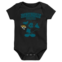 Newborn & Infant Teal/Black/Gray Jacksonville Jaguars Three-Piece Disney Game Time Bodysuit Set