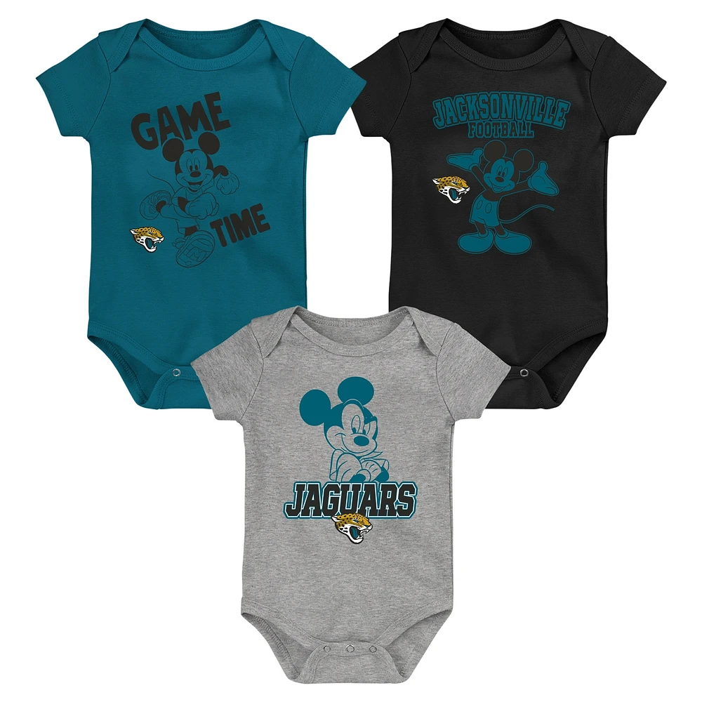 Ensemble de body trois pièces Disney Game Time pour nouveau-né et nourrisson, bleu sarcelle/noir/gris, Jacksonville Jaguars