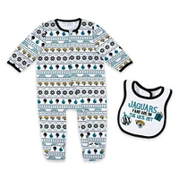 Ensemble pyjama et bavoir à fermeture éclair pour nouveau-né bébé par Erin Andrews Jacksonville Jaguars Allover Print