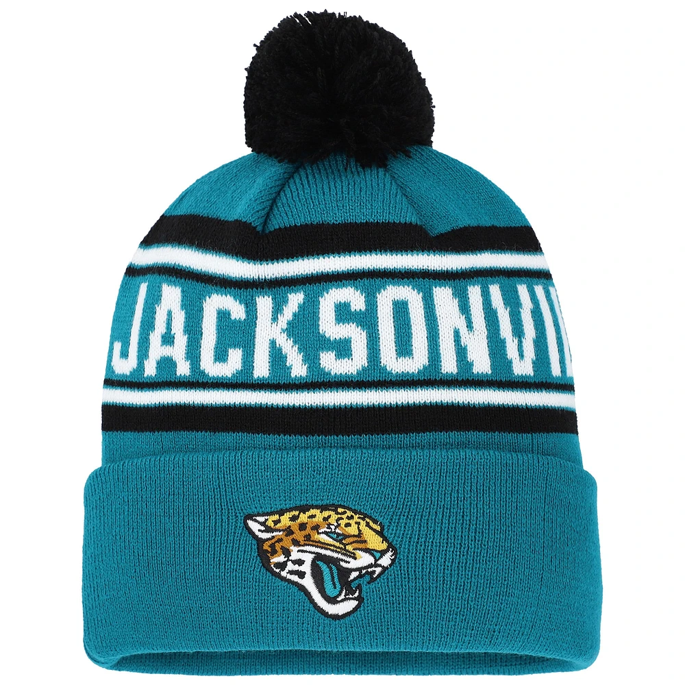 Bonnet en tricot à revers en jacquard bleu sarcelle avec pompon des Jaguars de Jacksonville pour enfants d'âge préscolaire