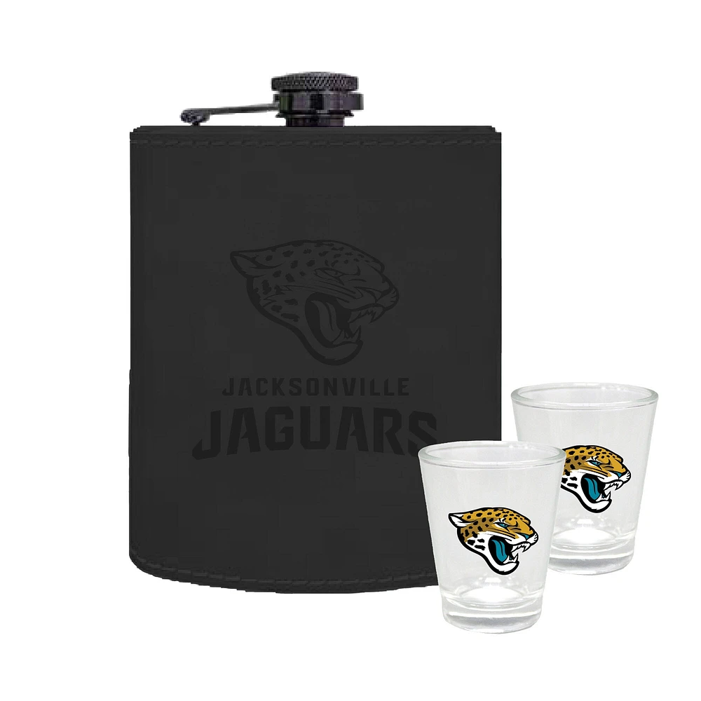 Ensemble de trois flasques en cuir de 227 ml et de verres à liqueur de 60 ml des Jaguars de Jacksonville de The Memory Company