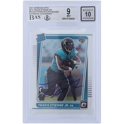 Travis Etienne Jacksonville Jaguars Autographié 2021 Panini Donruss Optic #214 Beckett Fanatics Witnessed Authenticated 9/10 Rookie Card