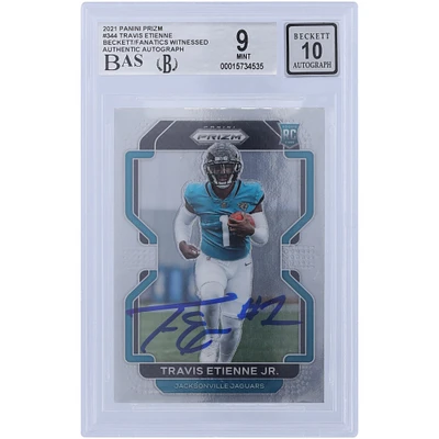 Carte de recrue 9/10 authentifiée signée Travis Etienne Jacksonville Jaguars Panini Prizm #344 2021 Beckett Fanatics