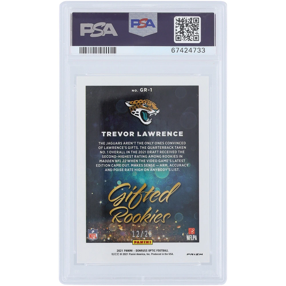 Carte de recrue authentifiée 10 de Trevor Lawrence Jacksonville Jaguars 2021 Panini Donruss Optic Gifted Rookies Purple #GR-1 #12/25 PSA