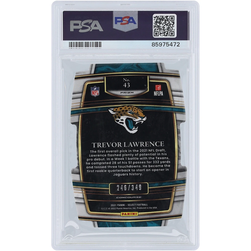 Trevor Lawrence Jacksonville Jaguars 2021 Panini Select Die-Cut Neon Green Prizm #43 #246/349 PSA Authenticated 10 Rookie Card 