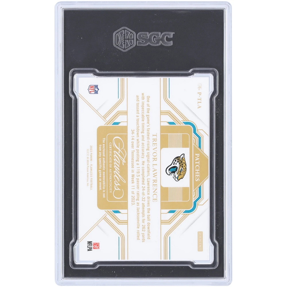 Trevor Lawrence Jacksonville Jaguars 2023 Panini Flawless Nike Logo Relic #P-TLA #/2 SGC Authenticated 9 Card