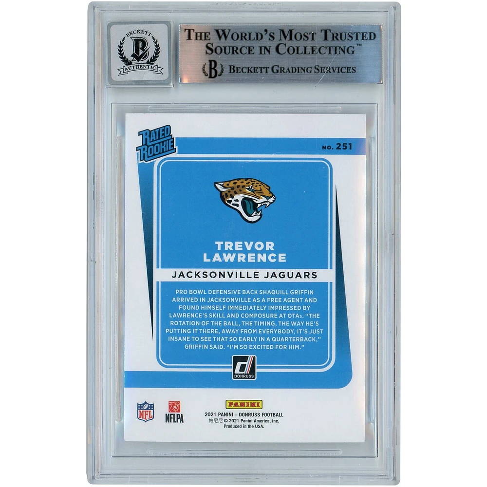 Carte de recrue numéro 251 authentifiée 2021 Donruss Rated Rookies de Trevor Lawrence Jacksonville Jaguars
