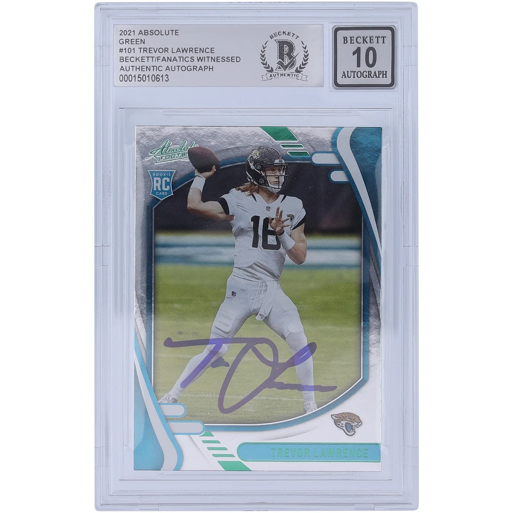 Trevor Lawrence Jacksonville Jaguars Autographed 2021 Panini Absolute Green #101 Beckett Fanatics Witnessed Authenticated 10 Rookie Card
