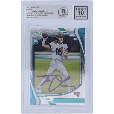 Trevor Lawrence Jacksonville Jaguars Autographed 2021 Panini Absolute Green #101 Beckett Fanatics Witnessed Authenticated 10 Rookie Card