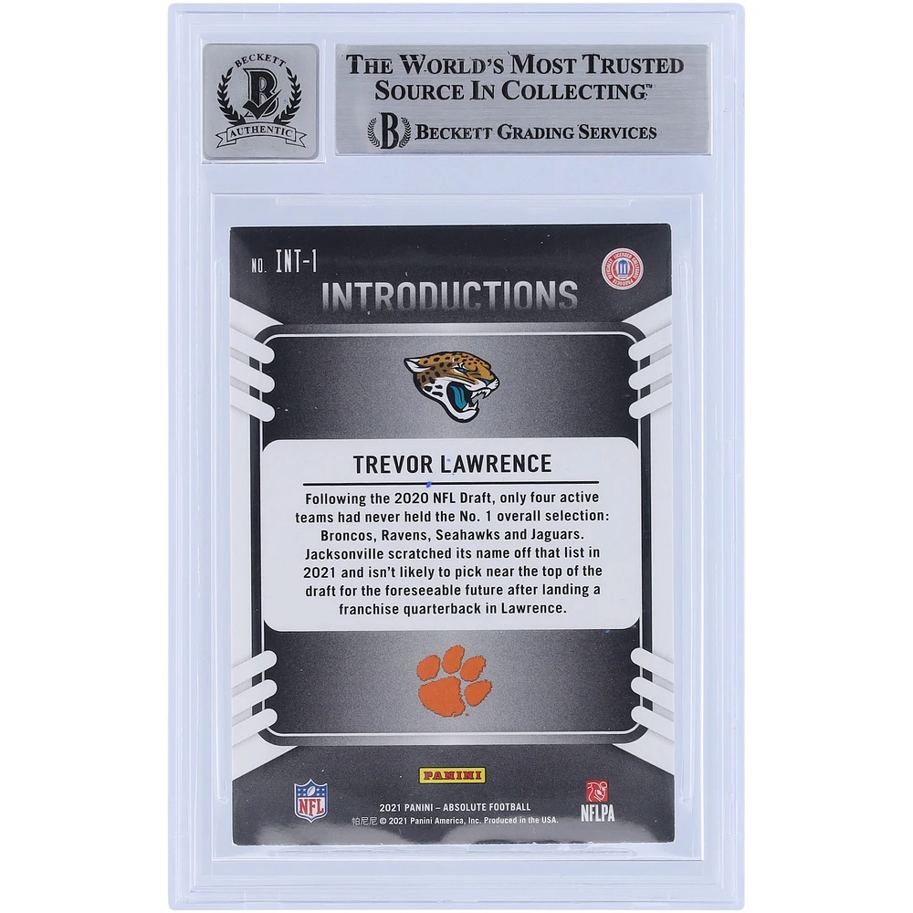 Carte de recrue Panini Absolute 2021 autographiée par Trevor Lawrence Jacksonville Jaguars #INT-1 Beckett Fanatics Witnessed Authenticated 10 Rookie