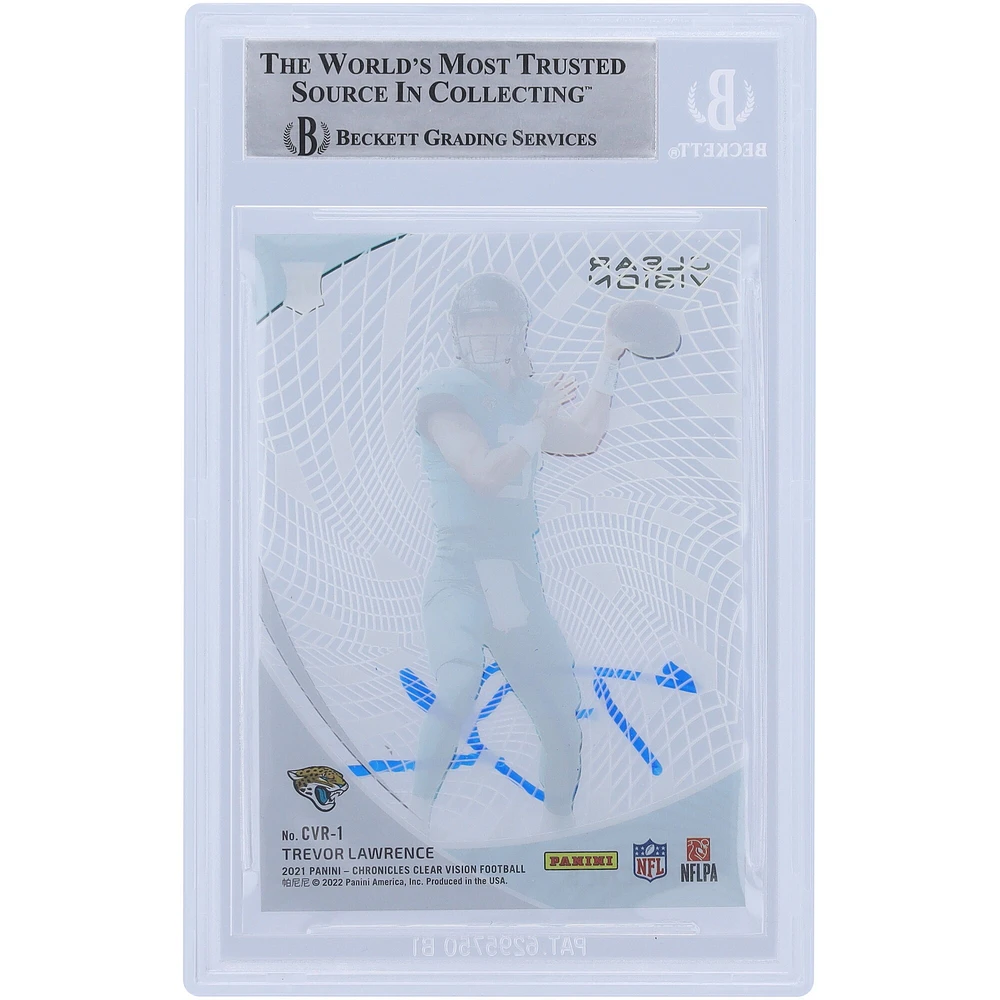 Carte de recrue authentifiée signée Trevor Lawrence Jacksonville Jaguars 2021 Panini Chronicles Clear Vision #CVR-1 Beckett Fanatics