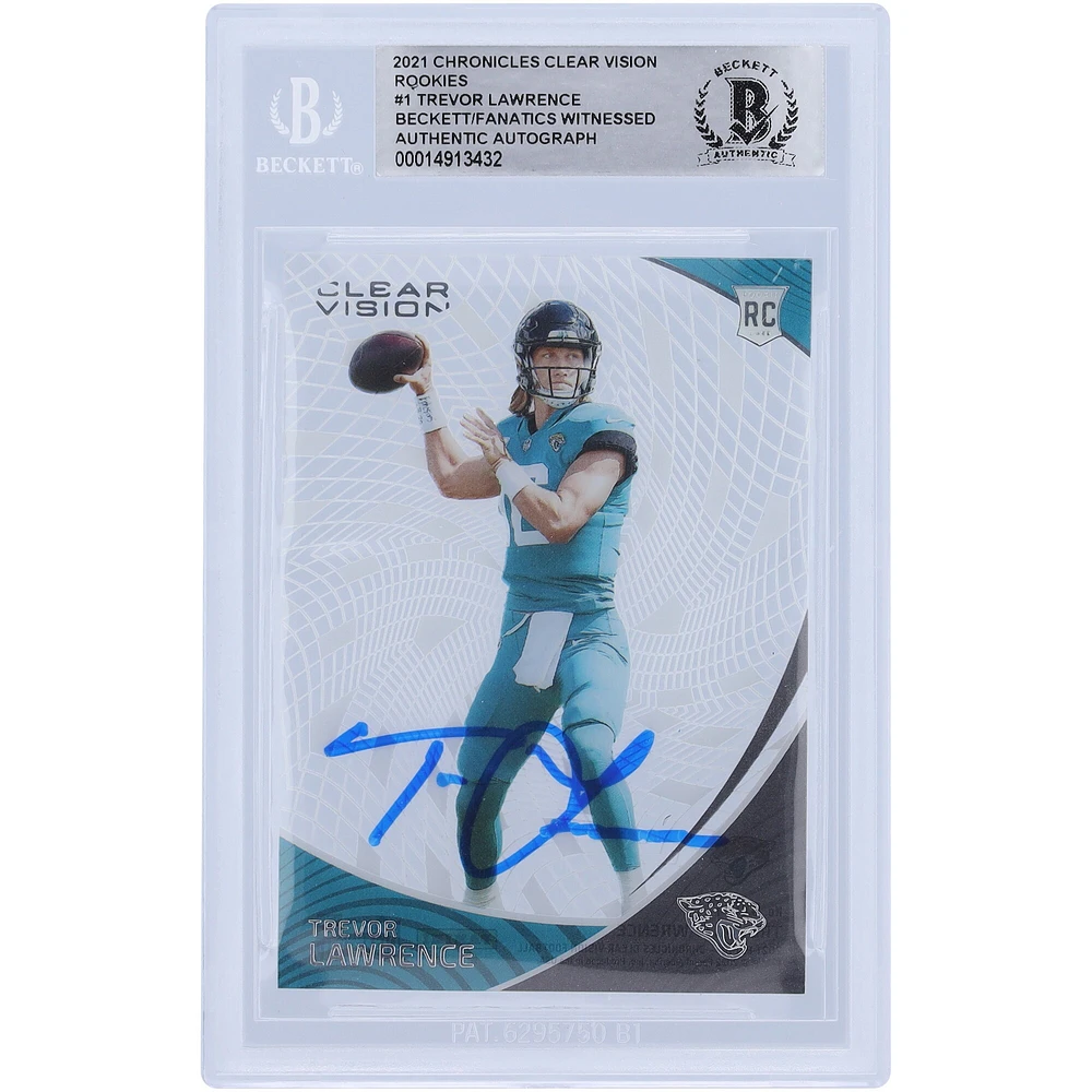 Carte de recrue authentifiée signée Trevor Lawrence Jacksonville Jaguars 2021 Panini Chronicles Clear Vision #CVR-1 Beckett Fanatics