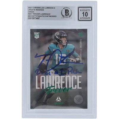 Trevor Lawrence Jacksonville Jaguars Autographed 2021 Panini Chronicles Luminance Green #201 Beckett Fanatics Witnessed Authenticated 10 Rookie Card with "2021 #1 Pick" Inscription