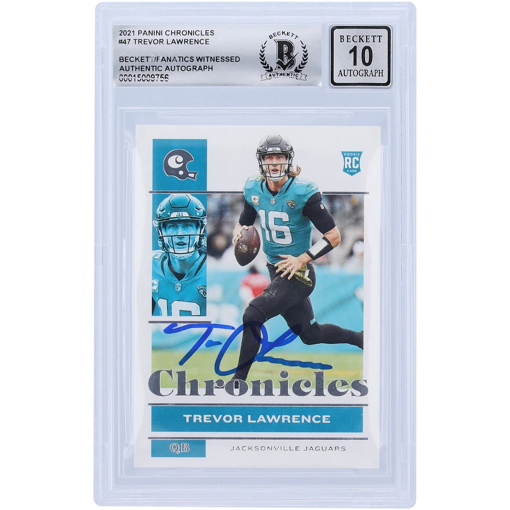 Carte de recrue 10 authentifiée signée Trevor Lawrence Jacksonville Jaguars Panini Chronicles #47 Beckett Fanatics