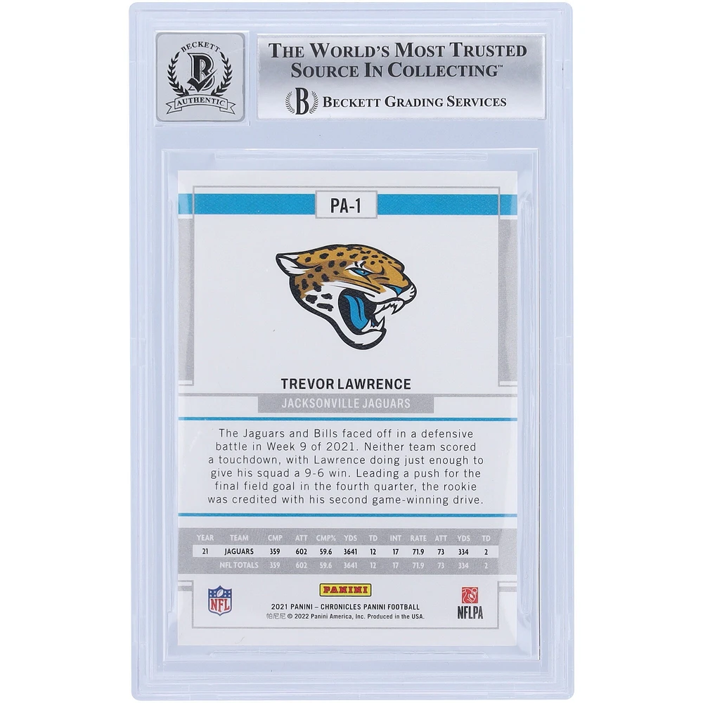 Carte de recrue 10 authentifiée signée Trevor Lawrence Jacksonville Jaguars Panini Chronicles 2021 #PA-1 Beckett Fanatics