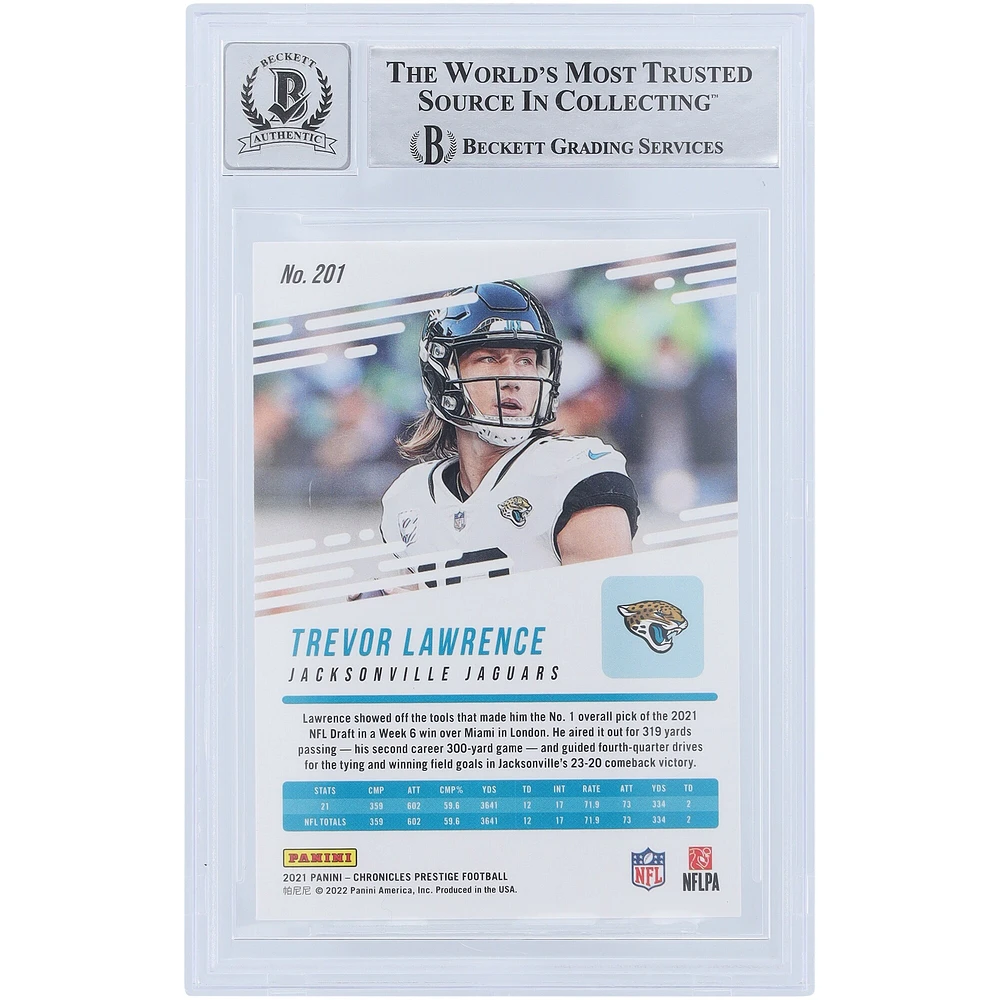 Trevor Lawrence Jacksonville Jaguars Autographié 2021 Panini Chronicles Prestige Rookies Mise à jour #201 Beckett Fanatics A Vu Authentifié 9/10 Rookie Card
