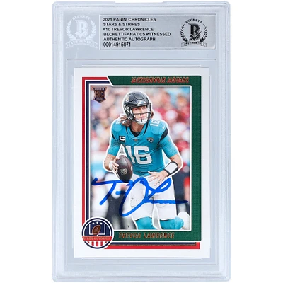 Carte de recrue authentifiée signée Trevor Lawrence Jacksonville Jaguars Panini Chronicles Stars and Stripes 2021 #STS-TLR Beckett Fanatics