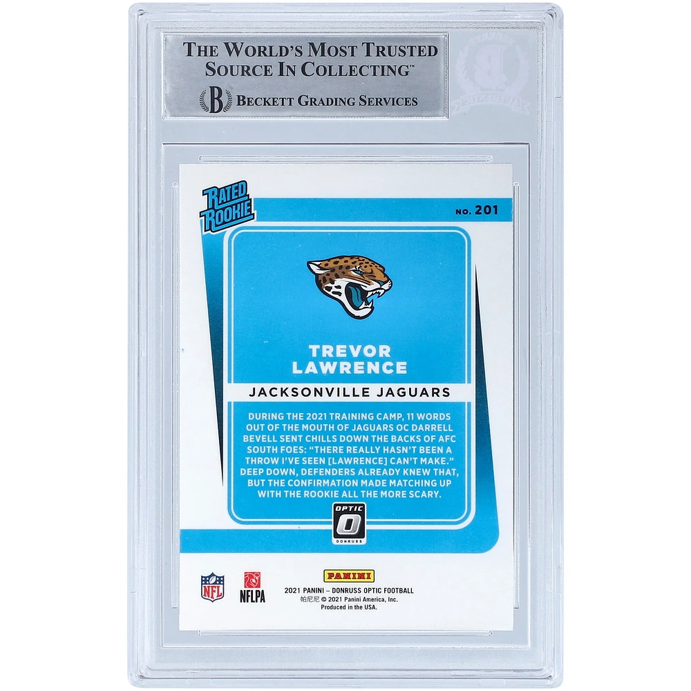 Carte de recrue authentifiée signée par Trevor Lawrence Jacksonville Jaguars 2021 Panini Donruss Optic classée Rookie #201 Beckett Fanatics