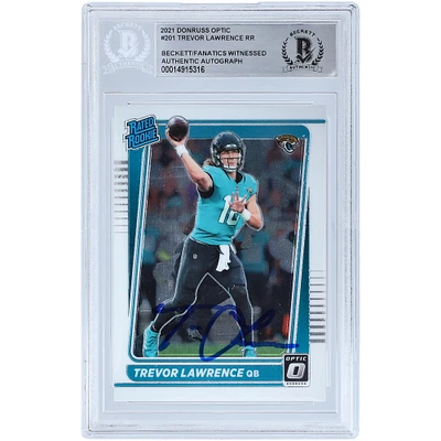 Carte de recrue authentifiée signée par Trevor Lawrence Jacksonville Jaguars 2021 Panini Donruss Optic classée Rookie #201 Beckett Fanatics