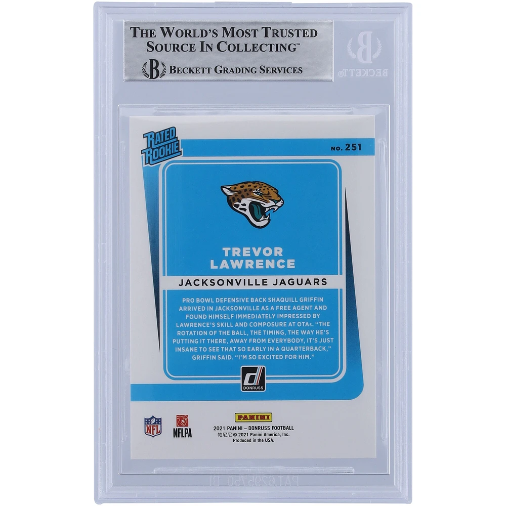 Carte de recrue authentifiée signée par Trevor Lawrence Jacksonville Jaguars 2021 Panini Donruss Rated Rookie White Ink #251 Beckett Fanatics