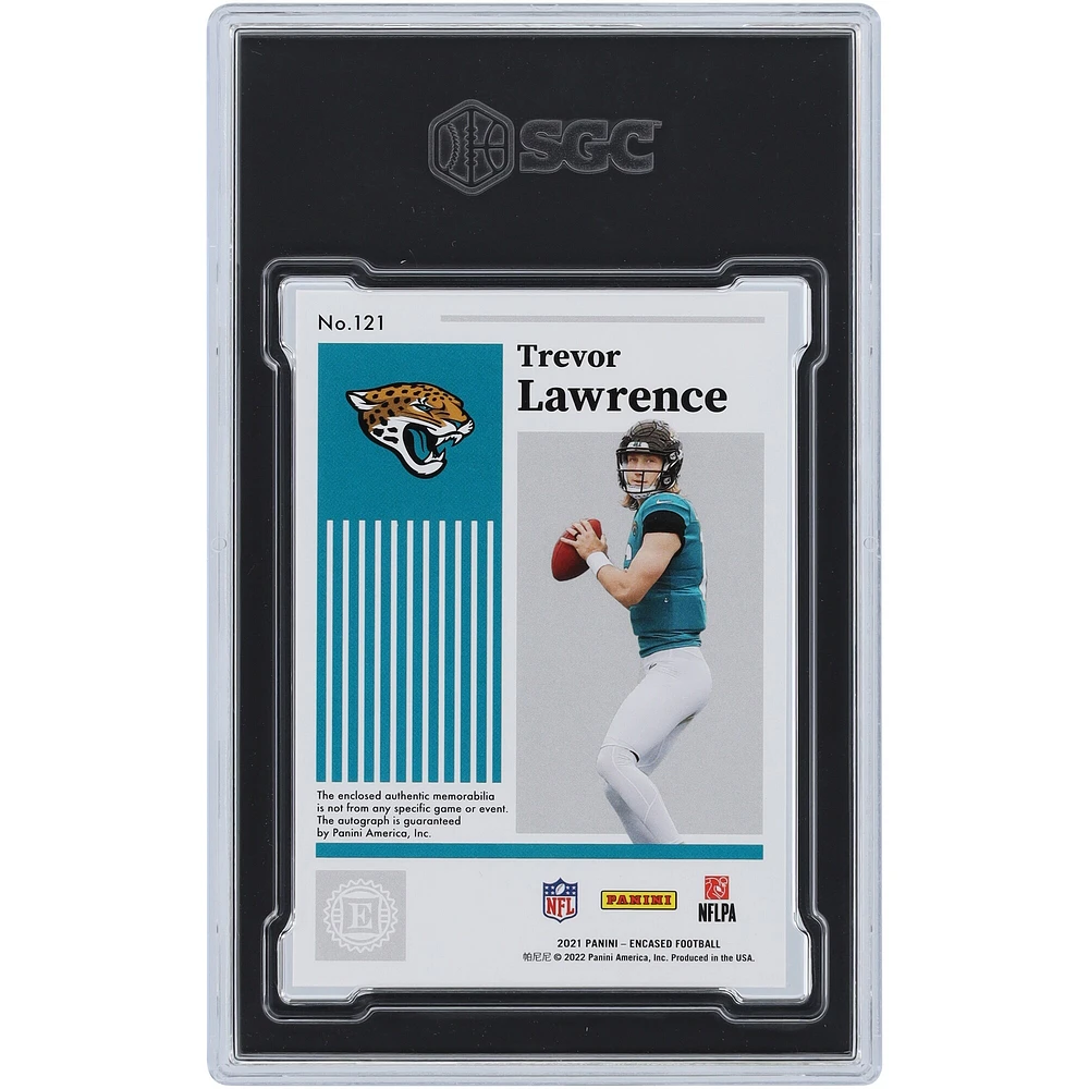 Trevor Lawrence Jacksonville Jaguars Autographed 2021 Panini Encased Rookie Cap New Era Logo #121 #9/15 SGC Authenticated 9/10 Rookie Card