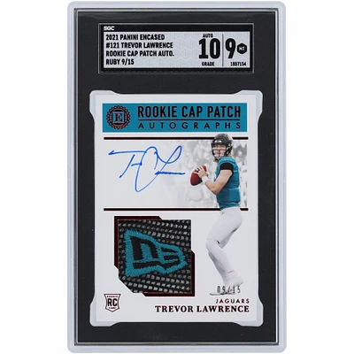 Trevor Lawrence Jacksonville Jaguars Autographed 2021 Panini Encased Rookie Cap New Era Logo #121 #9/15 SGC Authenticated 9/10 Rookie Card