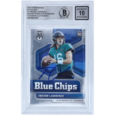 Carte de recrue 10 authentifiée signée Trevor Lawrence Jacksonville Jaguars Panini Mosaic Blue Chip #1 Beckett Fanatics