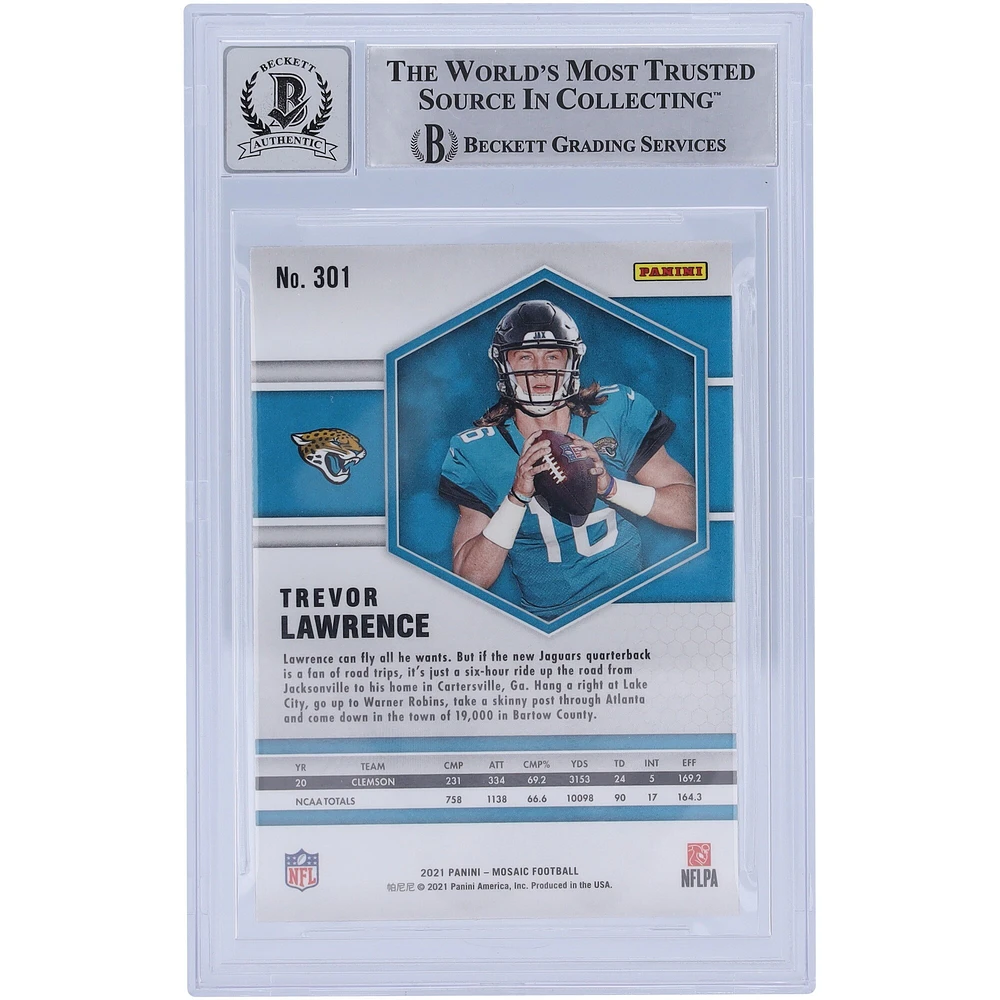 Trevor Lawrence Jacksonville Jaguars Autographed 2021 Panini Mosaic #301 Beckett Fanatics Witnessed Authenticated 10 Rookie Card