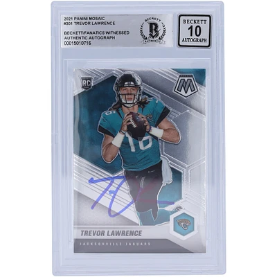 Trevor Lawrence Jacksonville Jaguars Autographed 2021 Panini Mosaic #301 Beckett Fanatics Witnessed Authenticated 10 Rookie Card