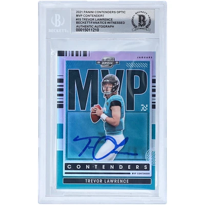 Carte de recrue Panini MVP Contenders 2021 autographiée par Trevor Lawrence Jacksonville Jaguars #MVP-TLA Beckett Fanatics a été témoin d'une carte authentifiée 10 Rookie