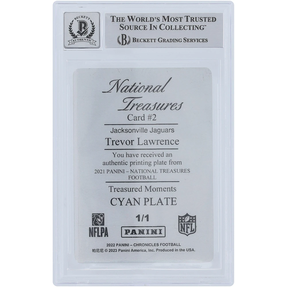 Trevor Lawrence Jacksonville Jaguars Autographed 2021 Panini National Treasures Treasured Moments Cyan Printing Plate #2 #1/1 Beckett Fanatics Witnessed Authenticated 10 Rookie Card with "2021 #1 Pick" Inscription