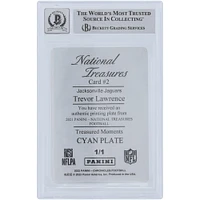 Trevor Lawrence Jacksonville Jaguars Autographed 2021 Panini National Treasures Treasured Moments Cyan Printing Plate #2 #1/1 Beckett Fanatics Witnessed Authenticated 10 Rookie Card with "2021 #1 Pick" Inscription