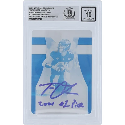 Trevor Lawrence Jacksonville Jaguars Autographed 2021 Panini National Treasures Treasured Moments Cyan Printing Plate #2 #1/1 Beckett Fanatics Witnessed Authenticated 10 Rookie Card with "2021 #1 Pick" Inscription