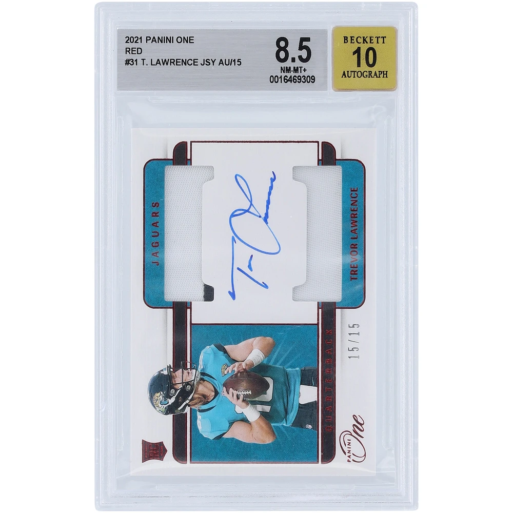 Trevor Lawrence Jacksonville Jaguars Autographed 2021 Panini One Red Dual Relic #31 #15/15 BGS Authenticated 8.5/10 Rookie Card