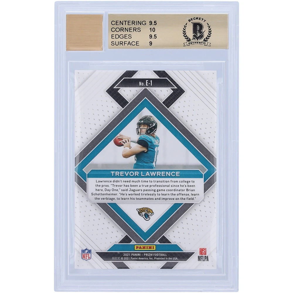 Carte de recrue Panini Prizm Emergent #E-1 2021 autographiée par Trevor Lawrence Jacksonville Jaguars Beckett Fanatics Witnessed Authenticated 9.5/9 - Sous-grades 9.5/10/9.5/9