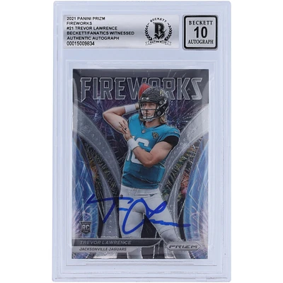 Trevor Lawrence Jacksonville Jaguars Autographed 2021 Panini Prizm Fireworks #F-21 Beckett Fanatics Witnessed Authenticated 10 Rookie Card