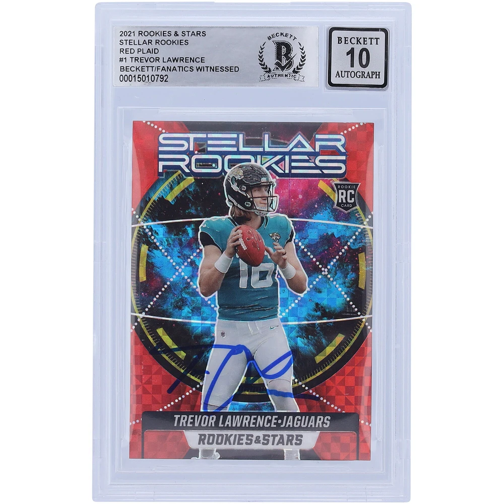 Carte de recrue Panini 2021 autographiée par Trevor Lawrence Jacksonville Jaguars Stellar Rookies Red #SR-1 Beckett Fanatics Witnessed Authenticated 10 Rookie