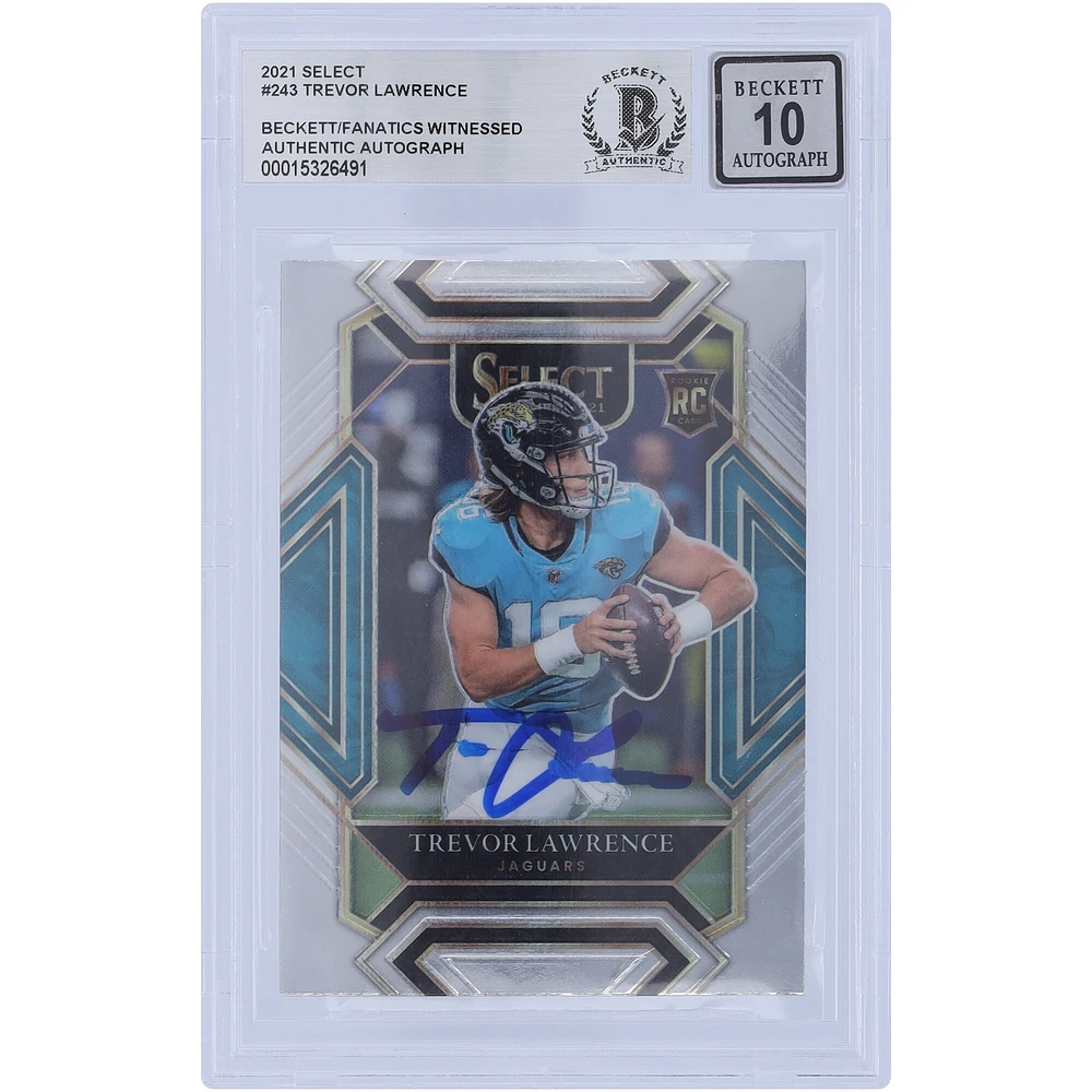 Carte de recrue Panini Select Club Level #243 autographiée 2021 de Trevor Lawrence Jacksonville Jaguars Beckett Fanatics Witnessed Authenticated 10 Rookie