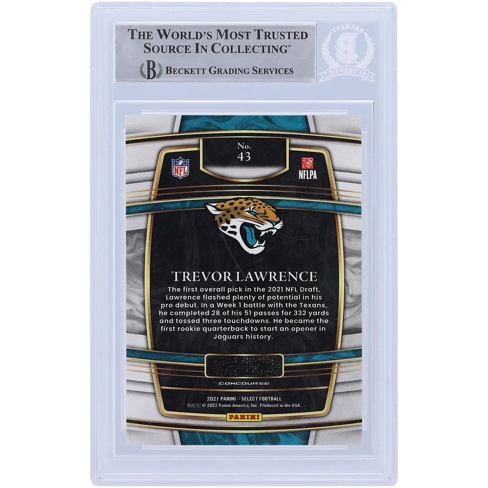 Carte de recrue authentifiée autographiée par Trevor Lawrence Jacksonville Jaguars 2021 Panini Select Concourse #43 Beckett Fanatics