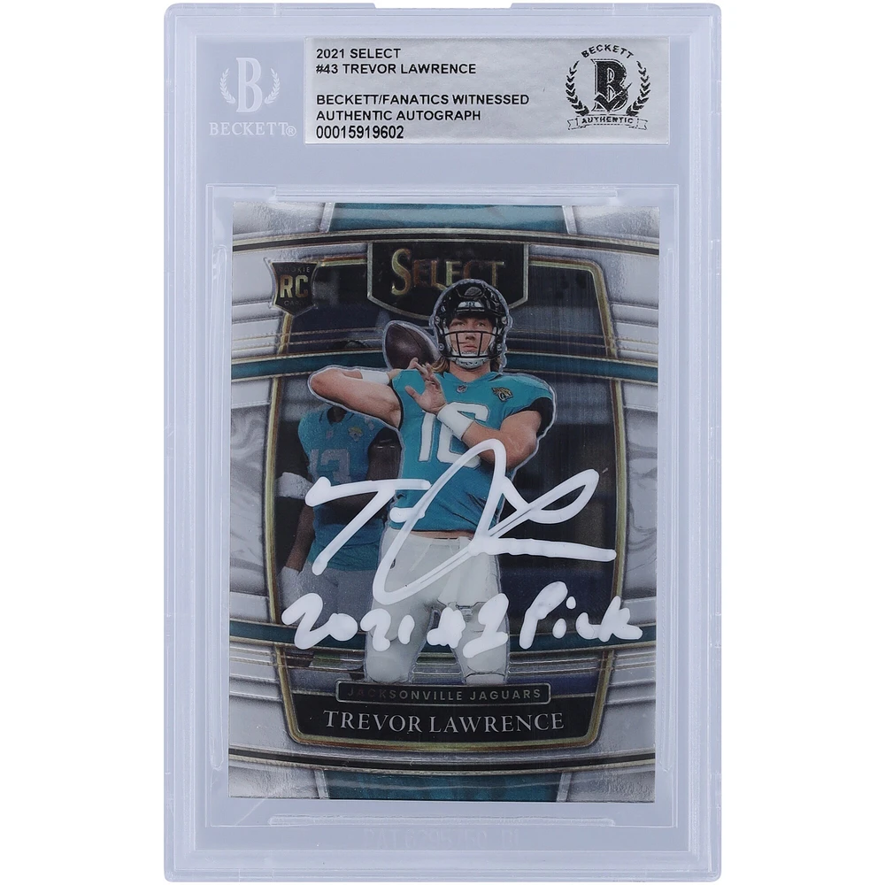 Trevor Lawrence Jacksonville Jaguars Autographed 2021 Panini Select Concourse White Ink #43 Beckett Fanatics Witnessed Authenticated Rookie Card with "2021 #1 Pick" Inscription