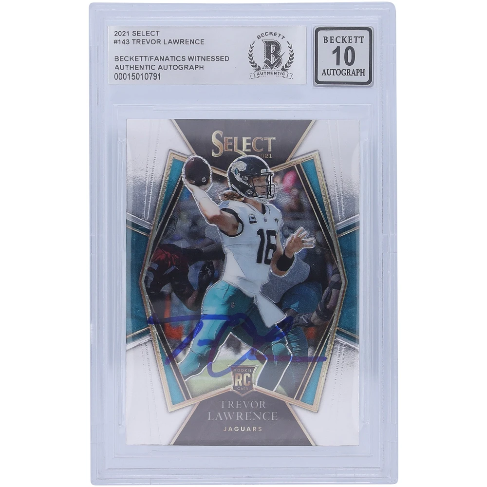 Trevor Lawrence Jacksonville Jaguars Autographed 2021 Panini Select Premier Level #143 Beckett Fanatics Witnessed Authenticated 10 Rookie Card