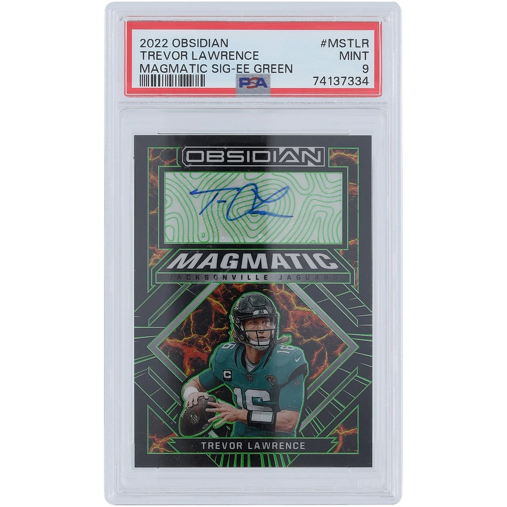 Trevor Lawrence Jacksonville Jaguars Autographed 2022 Panini Obsidian Electric Etch Green #MS-TLR #9/10 PSA Authenticated 9 Card