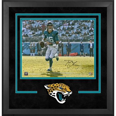 Trevor Lawrence Jacksonville Jaguars Autographed Deluxe Framed 16" x 20" Horizontal Teal Jersey Rollout Photograph 